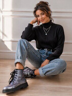 Patrizia Poweress Chunky Platform Gunmetal Metallic Combat Boots EU 36/US 6